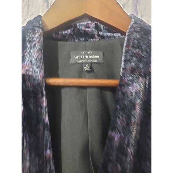Lucky Brand Women Purple Floral Burnout Crushed Velvet Blazer Jacket Medium - Picture 2 of 6